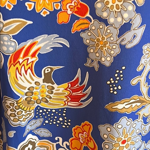 J. McLaughlin Blue & Orange Floral Bird Top, size M - Picture 5 of 8